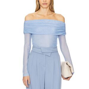 Kimberly Taylor Women Sunset Off-Shoulder Mesh Longsleeve Top Sleeved Azure S